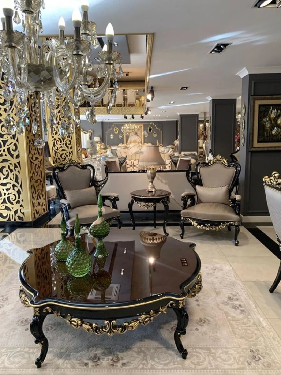 Luxury baroque side table brown / black / gold - handmade solid wood table in baroque style - baroque living room furniture - noble and magnificent