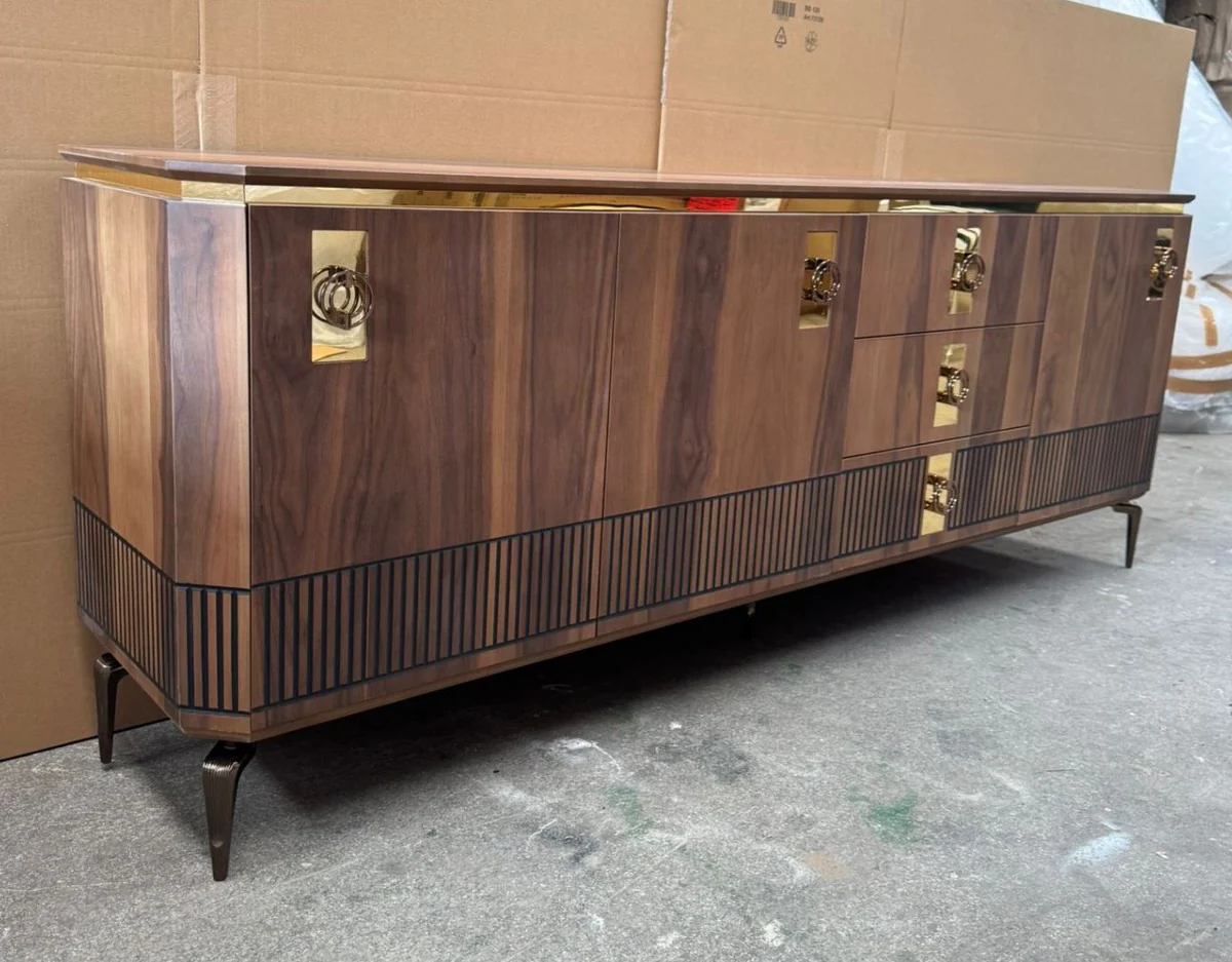 Luxury sideboard with 3 doors and 3 drawers brown / black / gold 200 cm