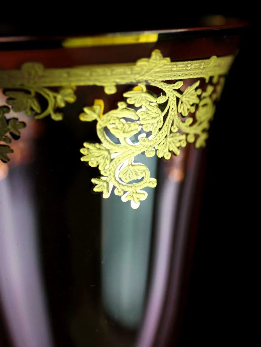 Luxury Baroque wine glass set of 6 pink / gold Ø 9 x H. 21.5 cm - Handmade engraved and hand-painted wine glasses - Hotel & Restaurant Accessories - Luxury quality