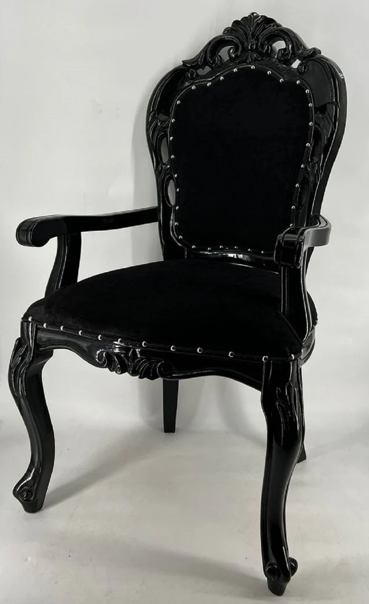 Baroque Velvet Dining Chair with Armrests Black - Baroque Furniture
