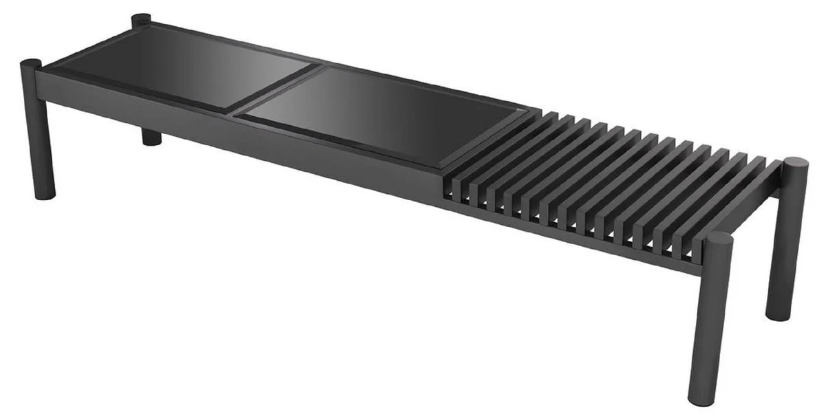 Luxury coffee table bronze / black 180 x 44 x H. 35.5 cm - stainless steel living room table with glass tops - living room furniture - luxury furniture