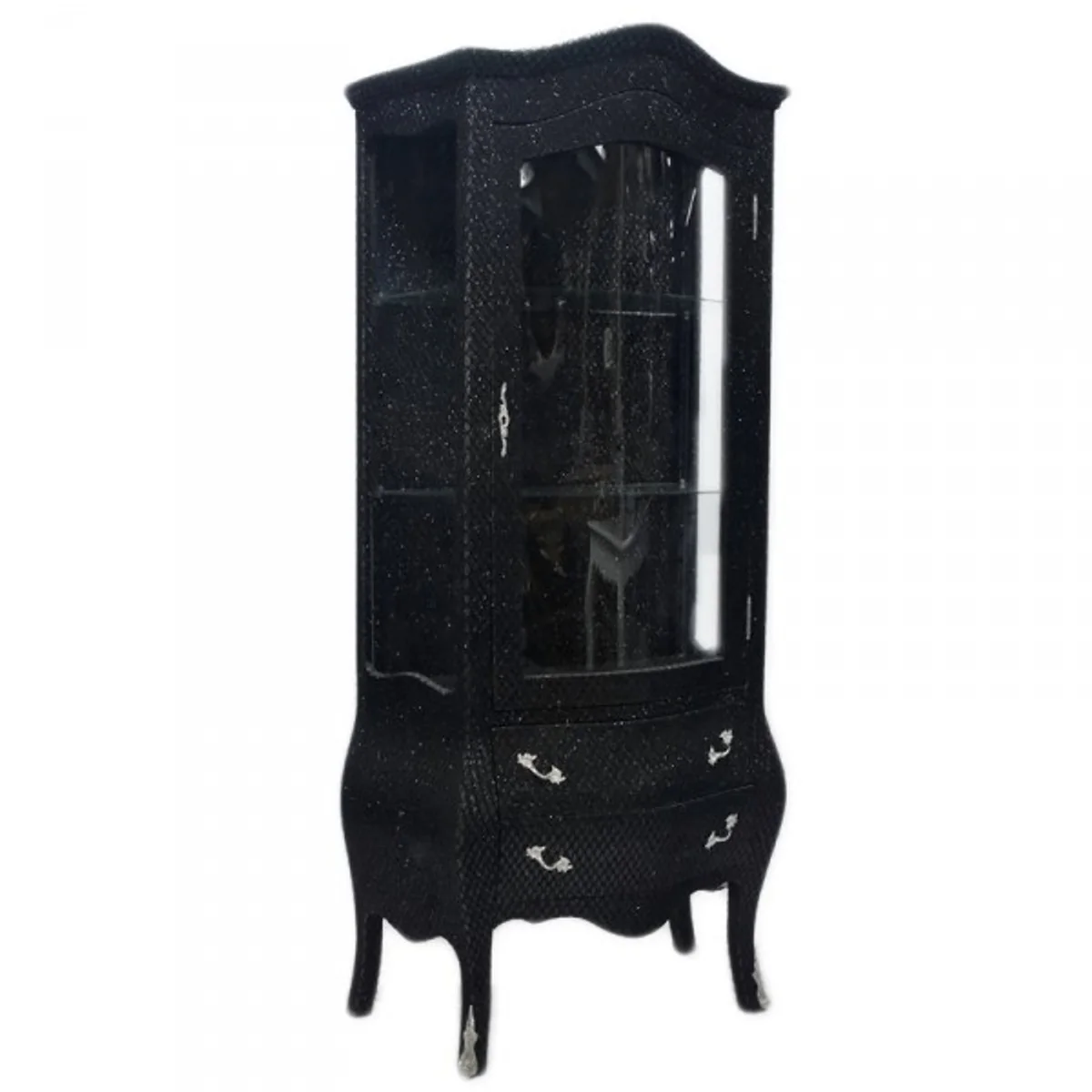 Baroque display cabinet in black / glitter look - display cabinet - living room cabinet