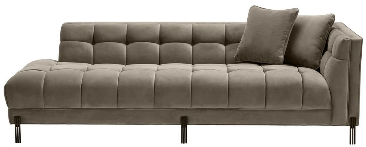 Luxury lounge sofa greige / black 223 x 95 x H. 68 cm - right-side living room sofa with elegant velvet fabric and 2 cushions