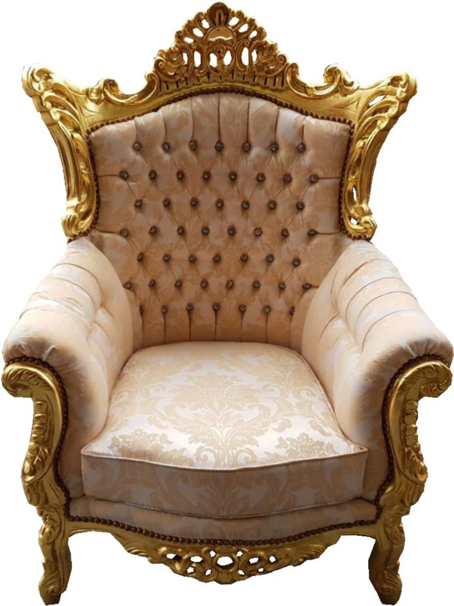 Baroque living room set Master cream pattern / gold with bling bling glitter stones - 3-seater sofa + 2 armchairs - Limited Edition!