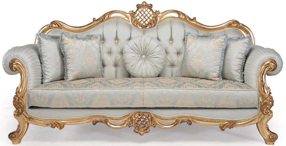 Luxury baroque living room set light blue / turquoise / gold - 2 sofas & 2 armchairs & 1 coffee table - living room furniture in baroque style - noble & magnificent