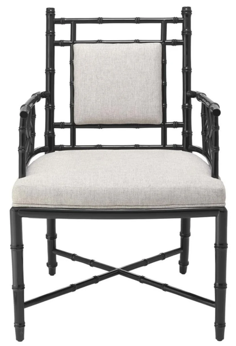 Luxury dining room chair with armrests piano black / natural color 63 x 65 x H. 94 cm - dining room & winter garden furniture