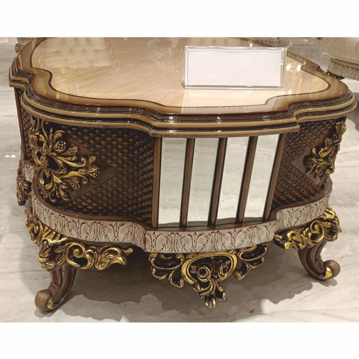 Luxury baroque coffee table beige / brown / gold 125 cm - baroque style living room furniture
