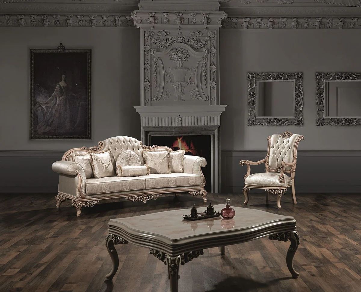 Luxury baroque coffee table cream / beige 120 x 80 x H. 50 cm - magnificent living room table with glass top