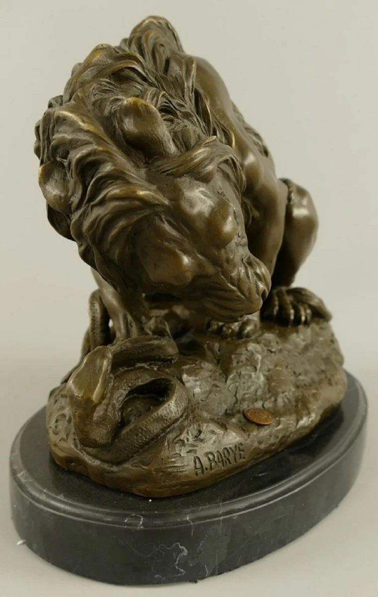 Luxury bronze decorative sculpture lion and snake bronze / black 30 x 19 x H. 24 cm - bronze decorative figure - desk decoration - decorative accessories - luxury accessories