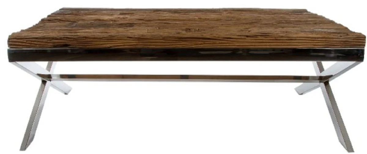 Luxury coffee table brown / silver 130 x 80 x H. 45 cm - living room table with rustic surface and additional glass top