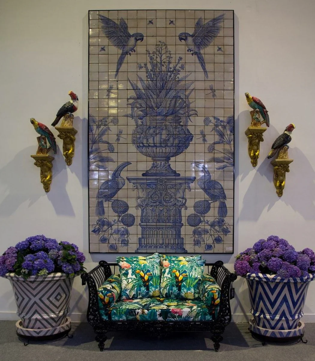 Luxury Baroque Sofa Black / Multicolored 137 x 87 x H. 77 cm - Hand-forged wrought iron sofa with cushions - Living room sofa - Garden sofa - Patio sofa - Baroque furniture