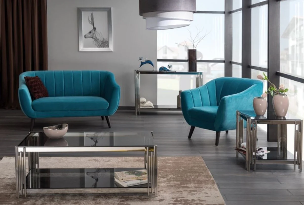 Luxury coffee table silver / black 120 x 60 x H. 40 cm - stainless steel living room table with tinted glass tops - luxury furniture