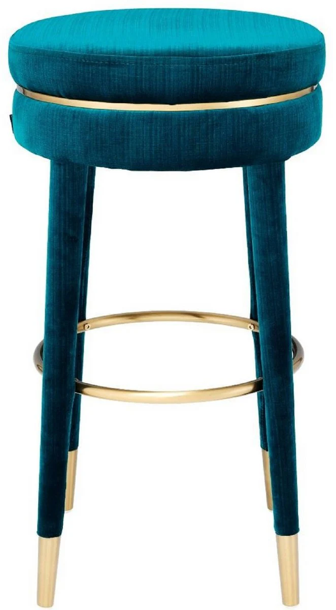 Luxury bar stool blue / brass Ø 41 x H. 78 cm - Round velvet stool - Luxury furniture
