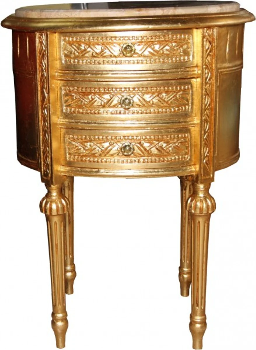 Baroque chest of drawers gold with marble top H 70 cm, W 52 cm - bedside table console