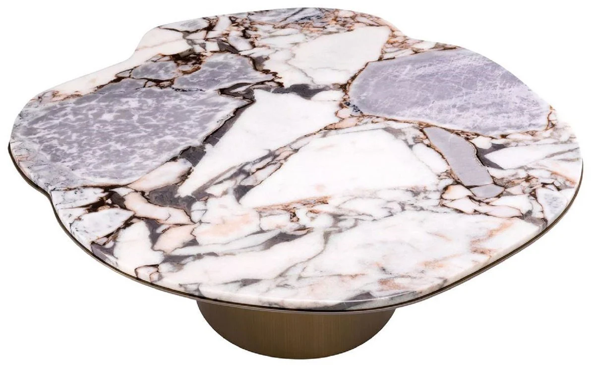 Luxury coffee table multicolored / brass 100.5 x 88.5 x H. 37 cm - stainless steel living room table with marble top - living room furniture - luxury furniture - living room furnishings - luxury quality