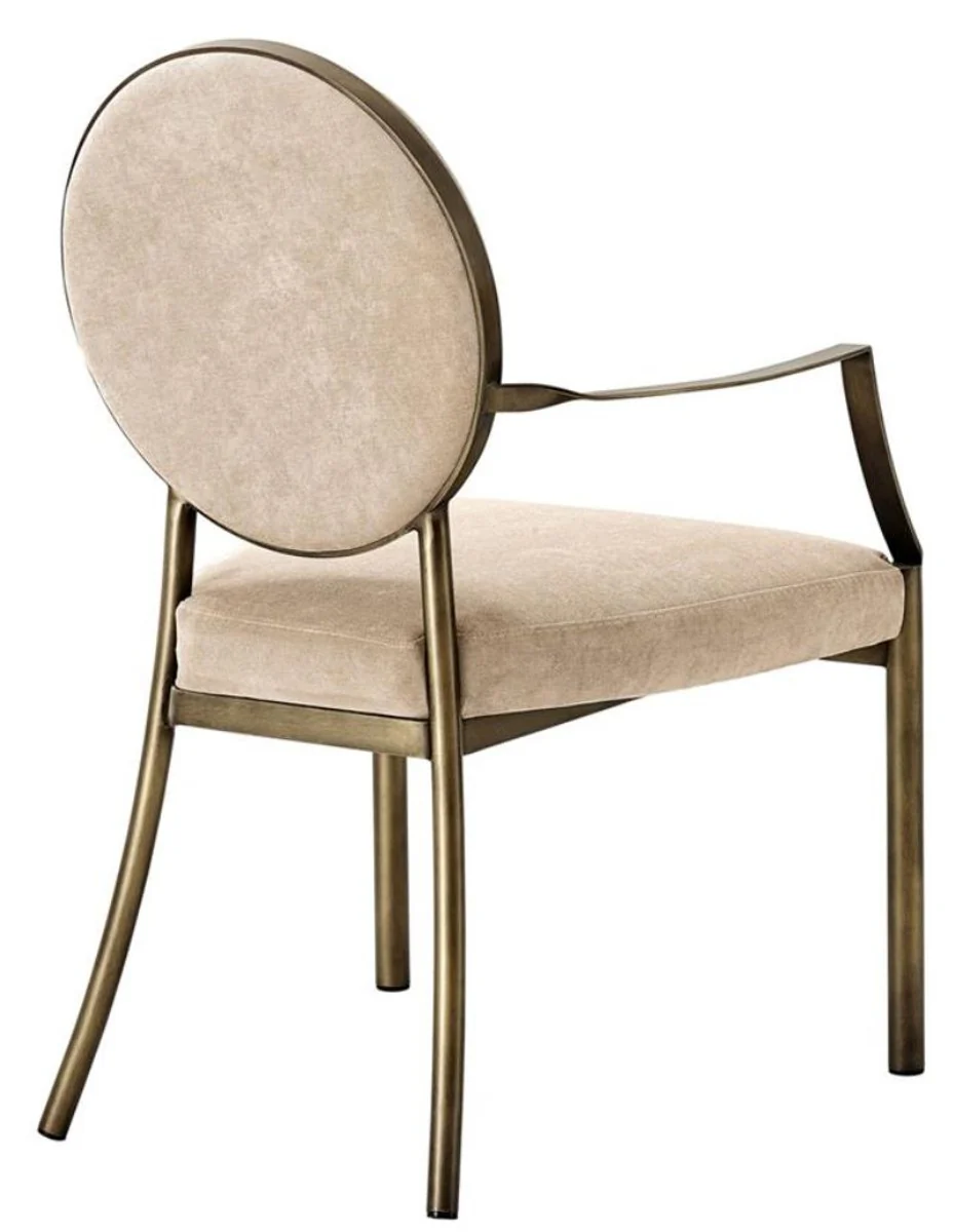 Luxury dining chair with armrests Greige / Bronze 60.5 x 60 x H. 91 cm - Limited Edition