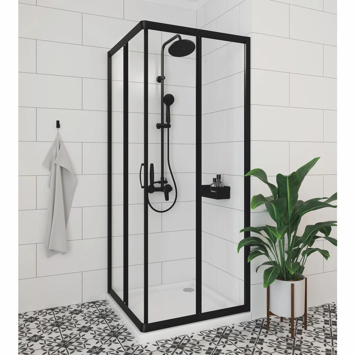 Luxury shower set with overhead shower and hand shower H. 117.3 cm