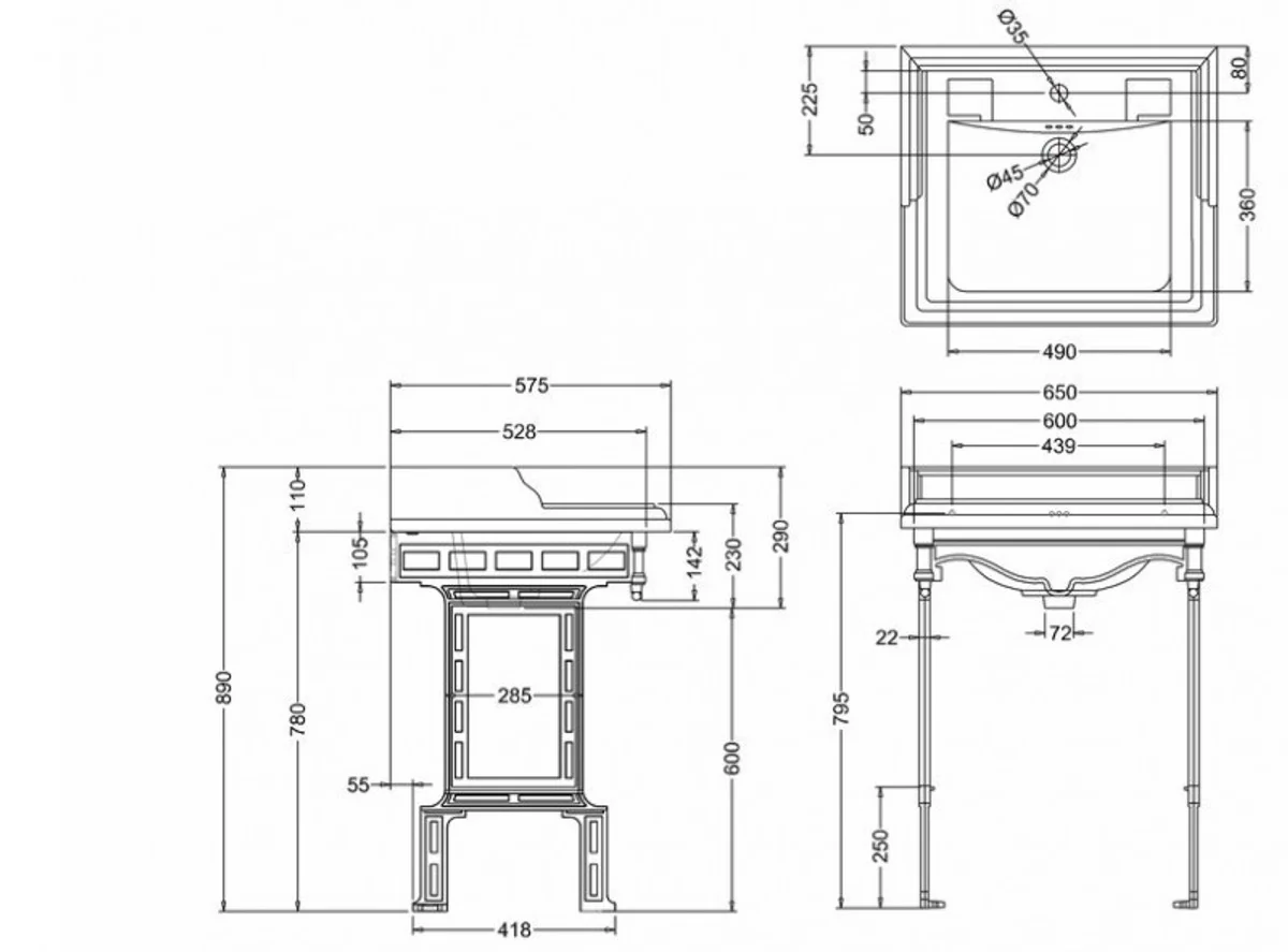 Luxury Art Nouveau standing washbasin white / aluminum with marble top and shelf baroque washbasin baroque style antique style