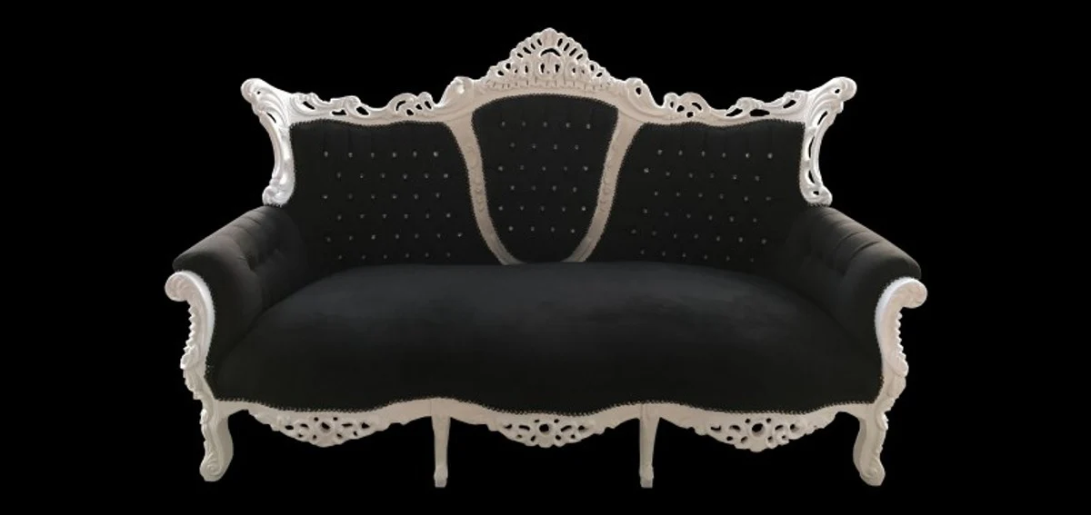 Baroque 3-seater sofa Master black / white with bling bling glitter stones - living room furniture couch lounge - limited edition