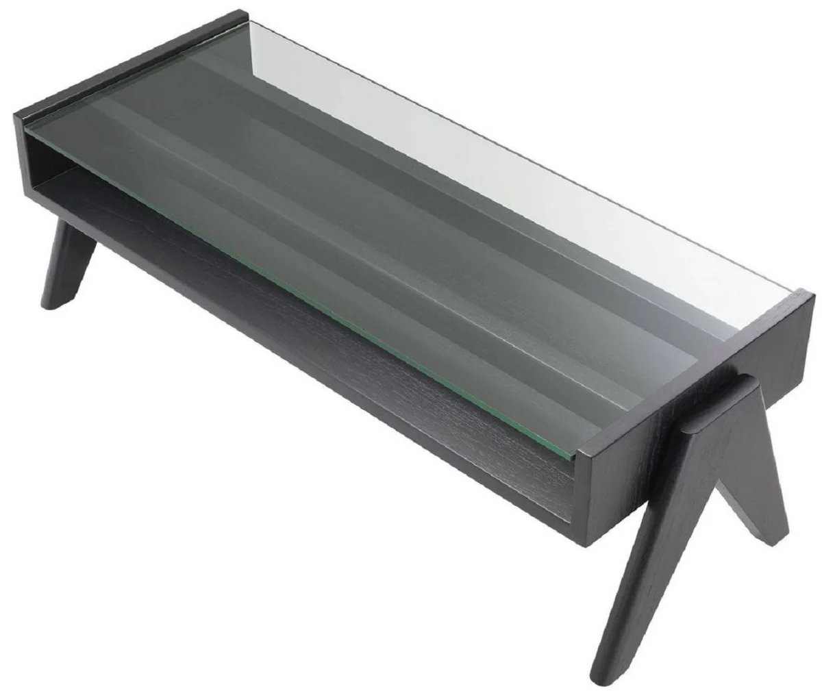 Luxury coffee table black 120 x 46 x H. 39.5 cm - Rectangular solid wood living room table with glass top - Luxury living room furniture