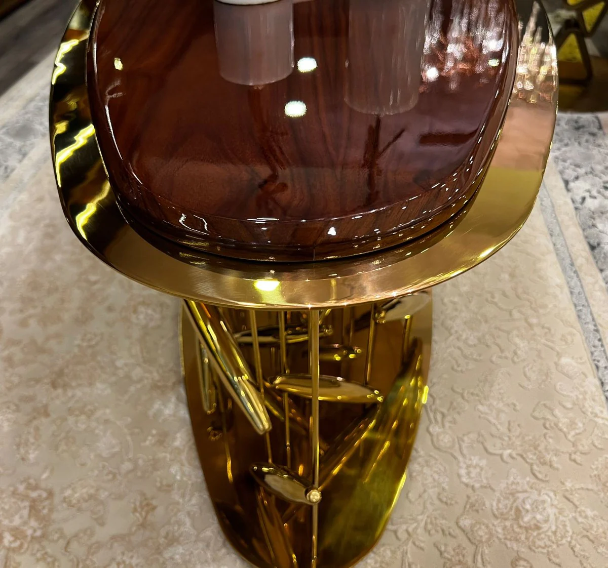 Luxury coffee table brown / gold 120 x 51 x H. 47 cm - Oval stainless steel living room table with solid wood table top - Living room furniture - Hotel furniture - Luxury furniture