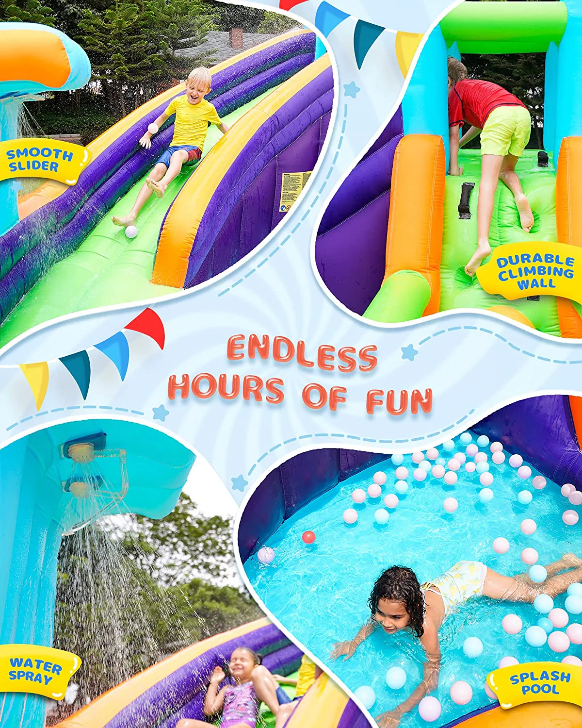 AirMyFun Inflatable Water Slide, Wet and Dry Water Bouncy House, Kids Bouncy House Water Park with Air Blower, Water Spray, Paddling Pool, A83021