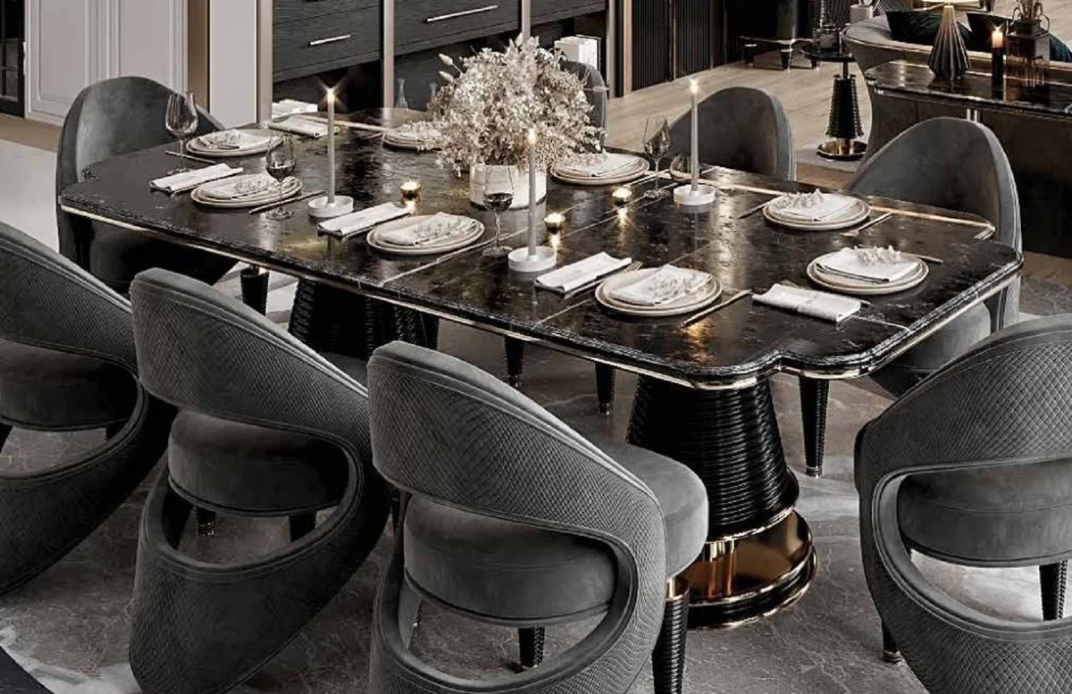 Luxury dining room chair set of 8 gray / black / gold 57 x 60 x H. 85 cm - dining room furniture - restaurant furniture - hotel furniture - luxury furniture - luxury collection