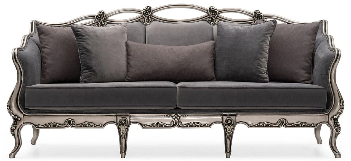 Luxury Baroque Living Room Set Gray / Silver - 2 Baroque Sofas & 2 Baroque Armchairs & 1 Baroque Coffee Table - Handcrafted Living Room Furniture in Baroque Style - Noble & Magnificent