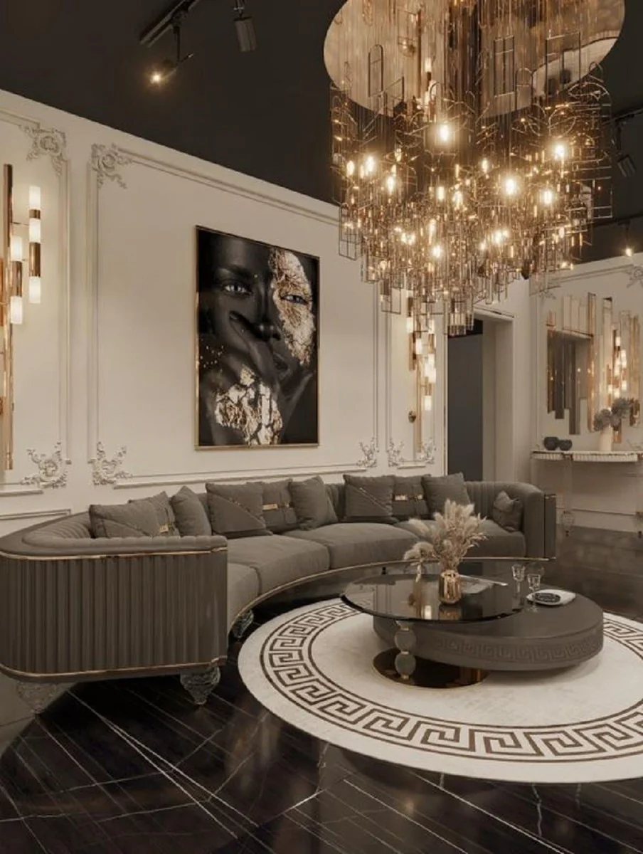 Luxury Art Deco 4 seater sofa dark gray / gold 400 cm