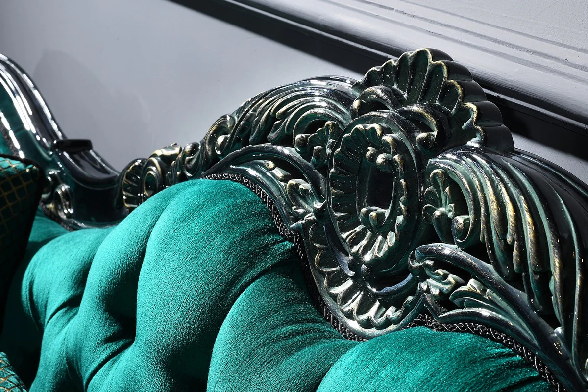 Luxury Baroque Chesterfield sofa green / black / gold 240 x 88 x H. 105 cm - living room furniture in the baroque style