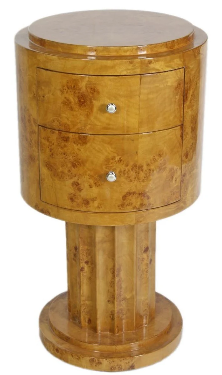 Art Deco side table set light brown Ø 40 x H. 75 cm - Round root wood side tables with 2 drawers - Luxury quality