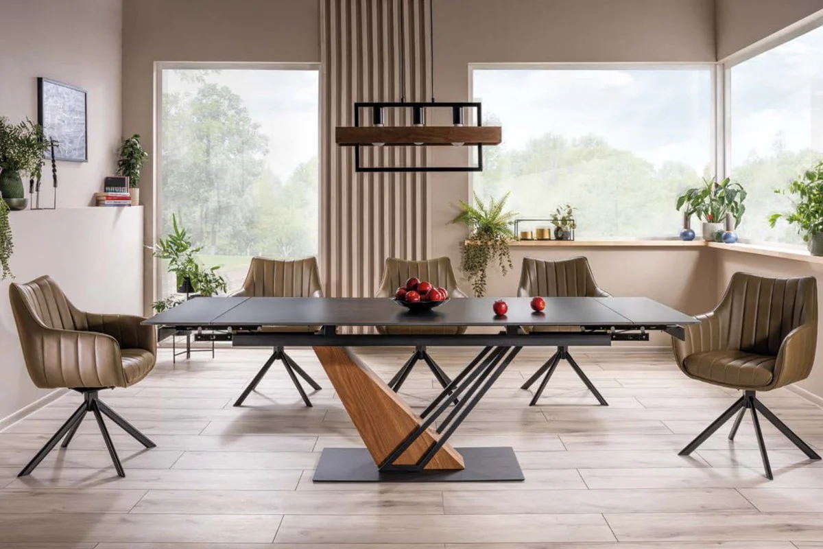Designer dining table black / brown 180-240 x 90 x H. 75 cm - Extendable dining room table with ceramic table top in marble look - Dining room furniture - Kitchen furniture - Designer furniture