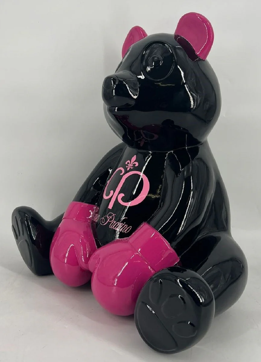 Luxury decorative figure boxer teddy bear black / purple 50 cm - decorative sculpture