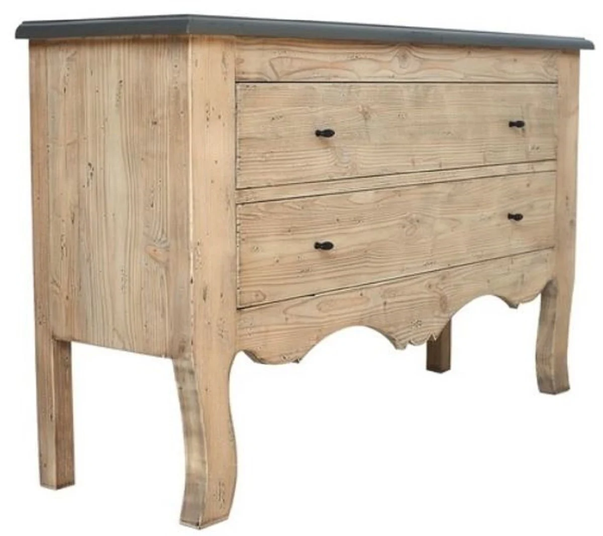 Luxury country house style solid wood chest of drawers with 2 drawers natural color / gray 130 x 40 x H. 80 cm - country house style furniture - luxury quality
