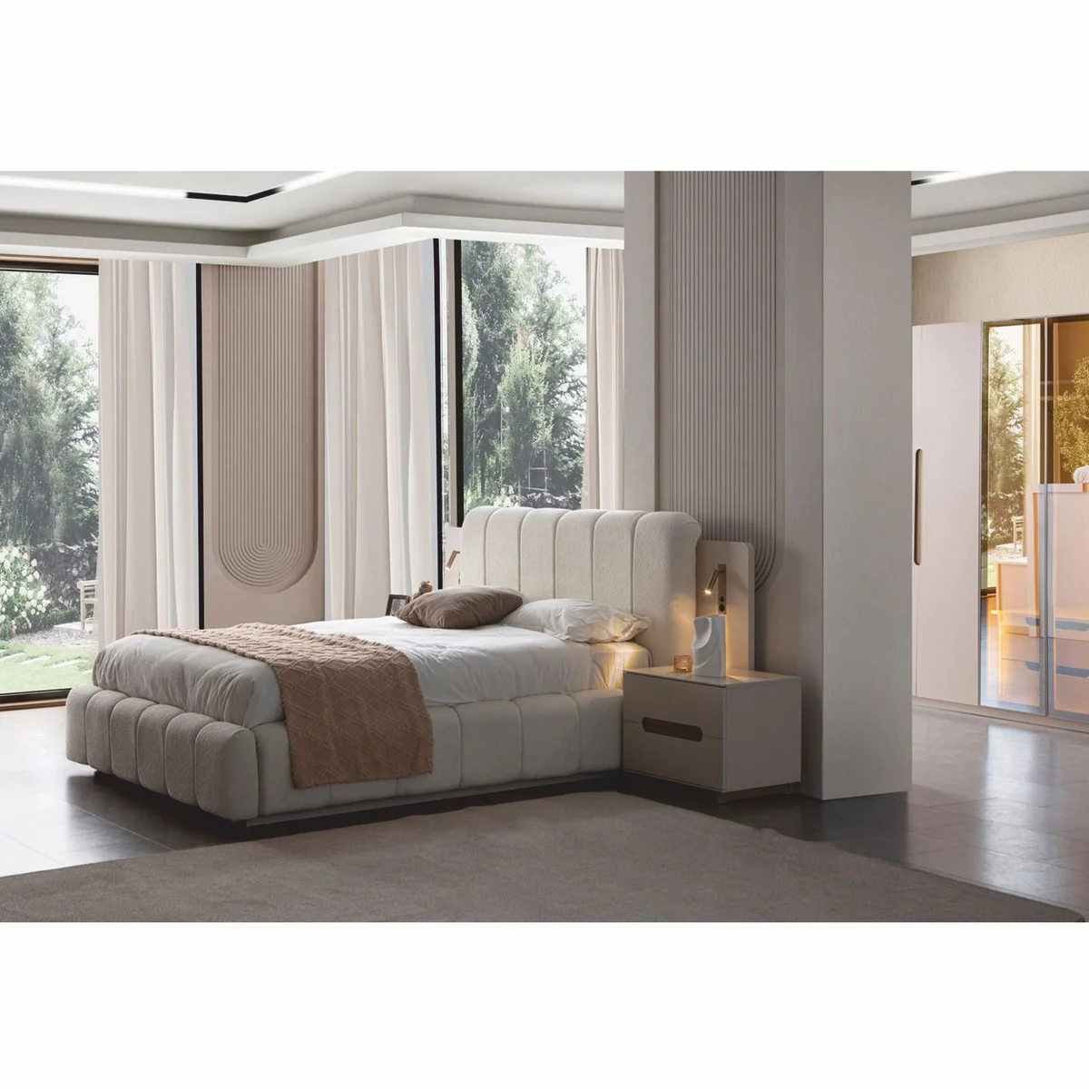 Luxury bedroom set white / gray - 1 double bed & 2 bedside tables