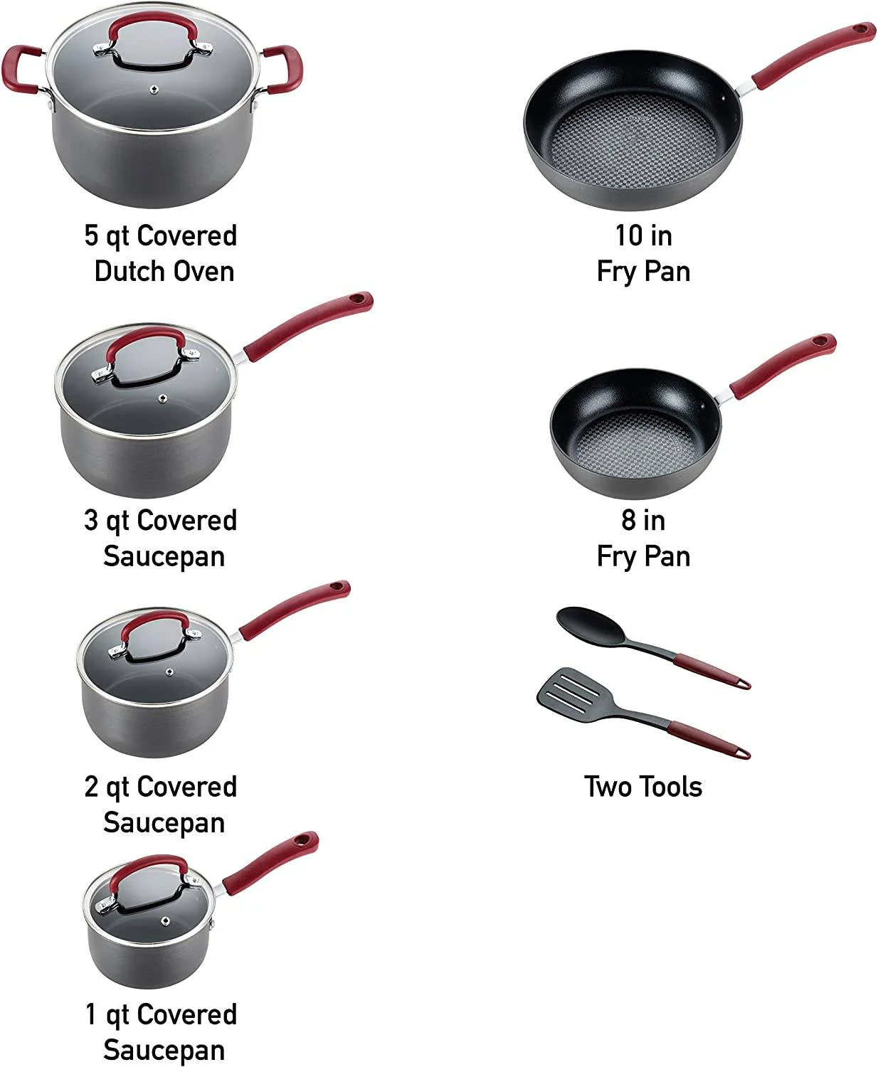 Ultimate Hard Anodized Nonstick Cookware Set 12 Piece Pots and Pans Dishwasher Safe Red