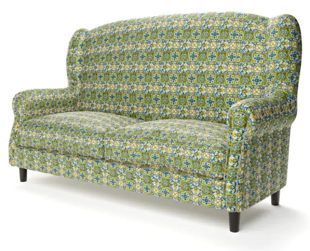 Luxury velvet sofa green / multicolored / black / brass 155 x 93 x H. 101 cm - living room sofa - hotel sofa - living room furniture - hotel furniture - luxury furniture - living room furnishings