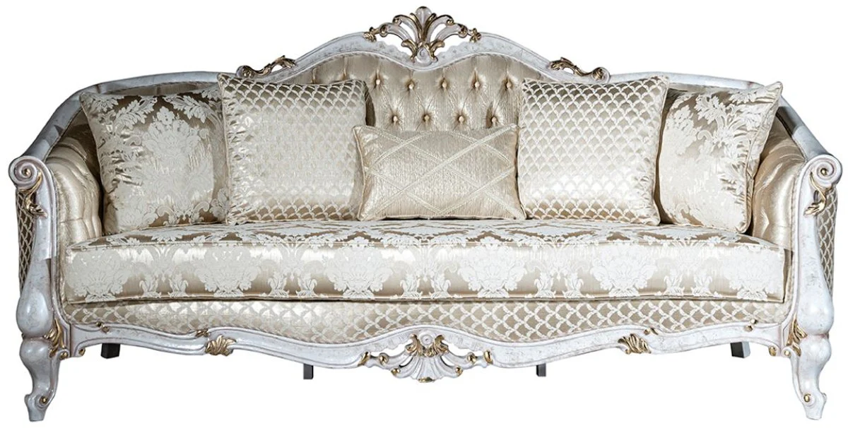 Luxury Baroque Living Room Set Gold Pattern / Antique White / Gold - 2 Sofas & 2 Armchairs & 1 Coffee Table - Living Room Furniture in Baroque Style - Noble & Magnificent