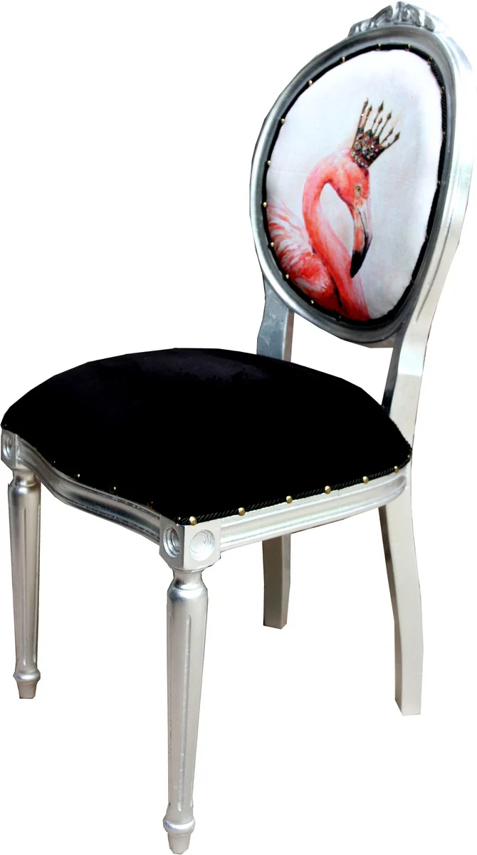 Baroque luxury dining room chair flamingo / silver with bling bling rhinestones - designer chair