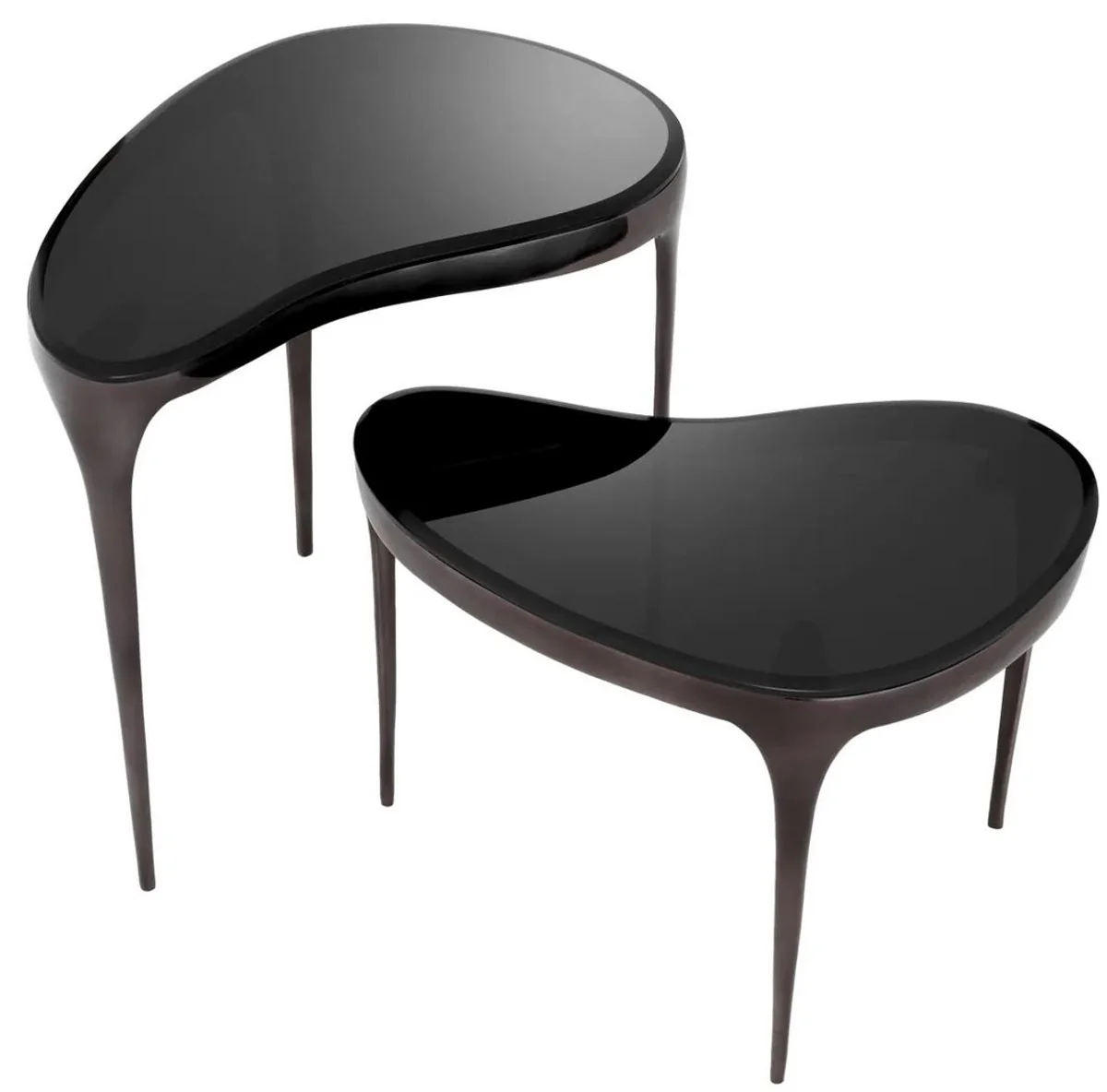 Luxury side table set silver black / black - 2 aluminum tables with glass tops - living room furniture - hotel furniture - luxury furniture - luxury furnishings - furniture luxury