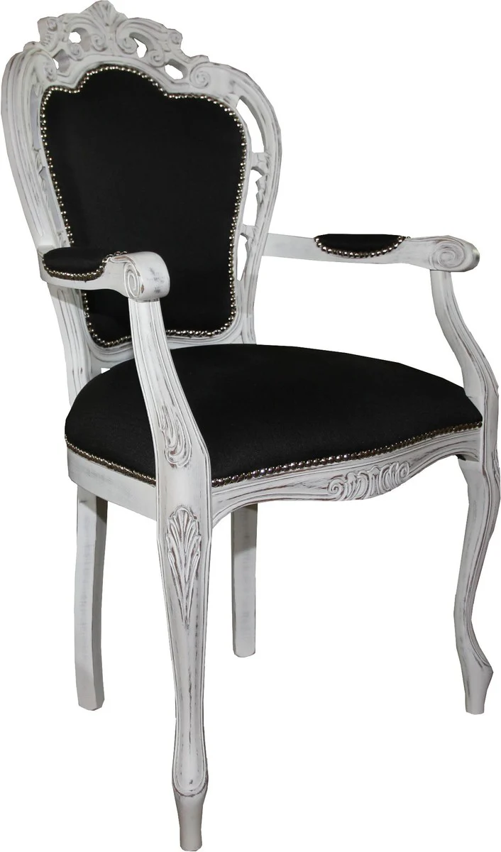 Baroque luxury dining room chair with armrests black / antique white - designer chair - luxury quality