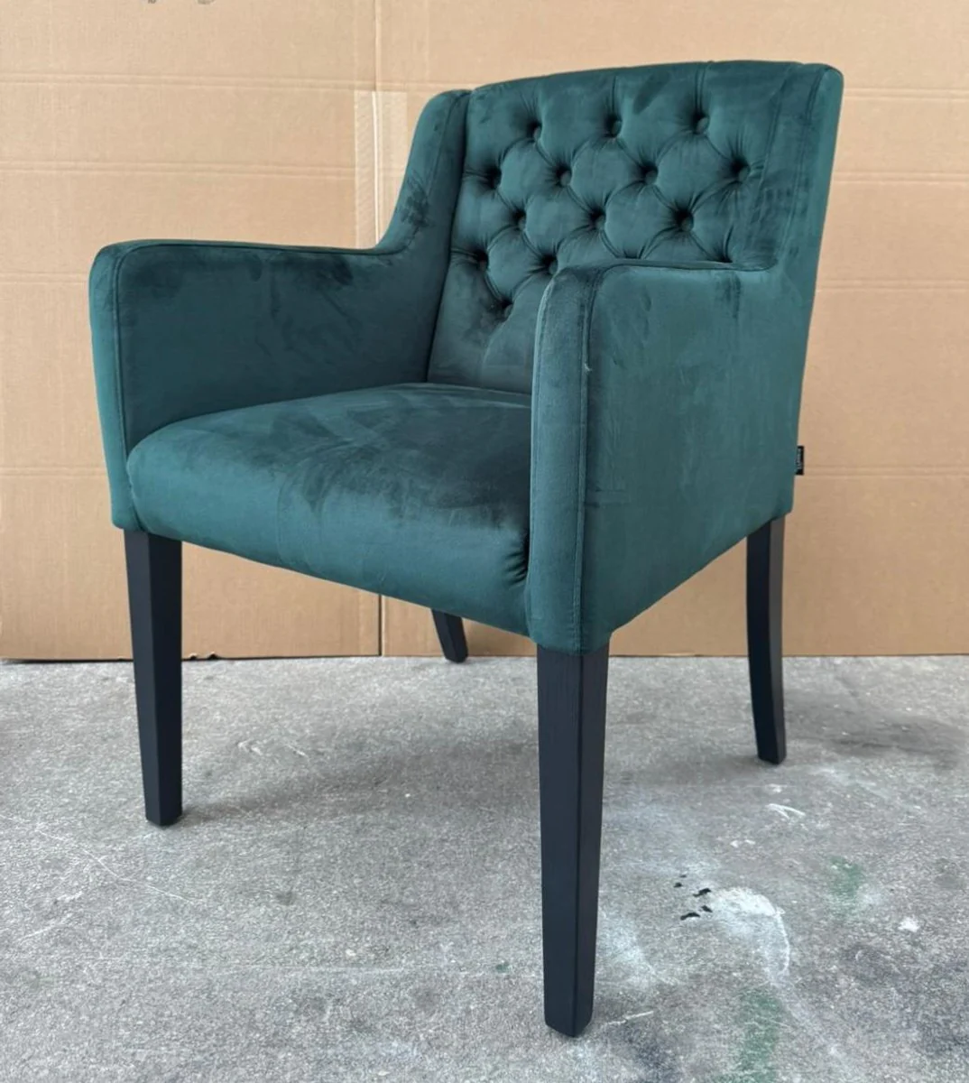 Luxury Chesterfield Dining Chair with Armrests Dark Green / Black