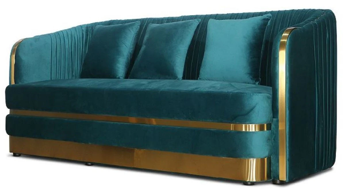 Art Deco velvet sofa green blue / gold 180 x 78 x H. 80 cm - Living room sofa - Art Deco living room furniture