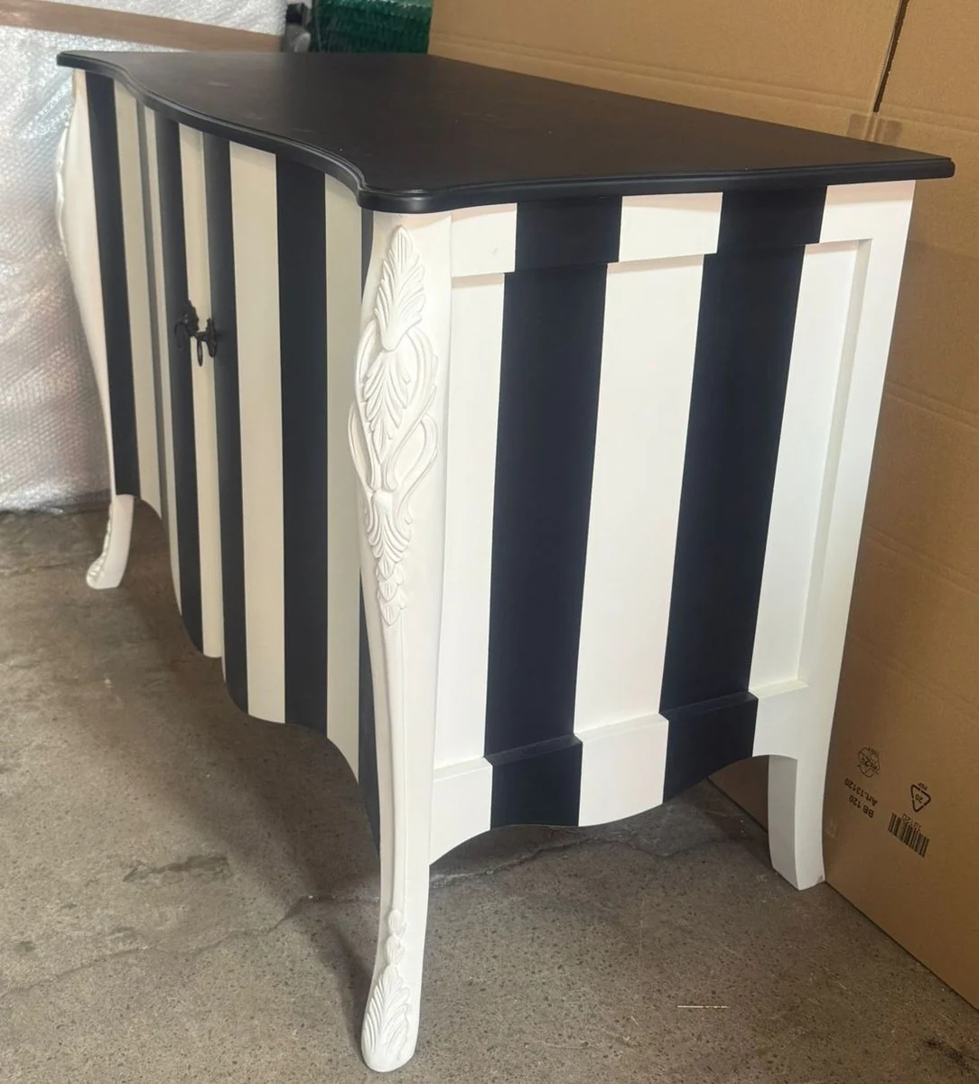 Baroque chest of drawers with 2 doors black / white 120 cm - Baroque furniture