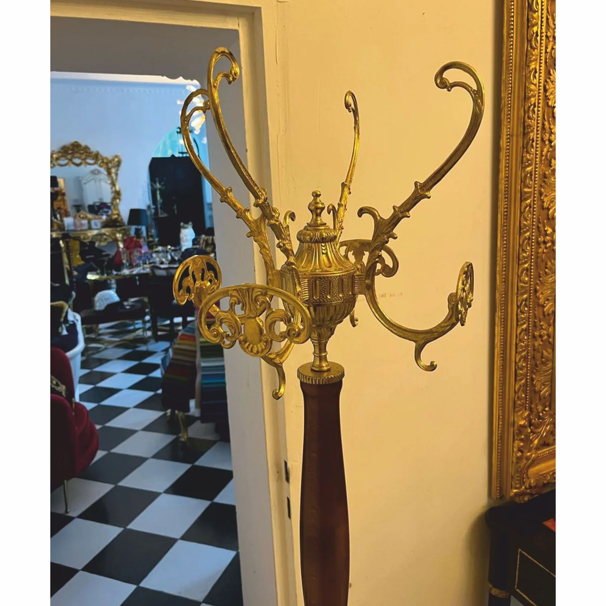 Luxury Baroque coat stand gold / dark brown H. 180 cm - Made in Italy