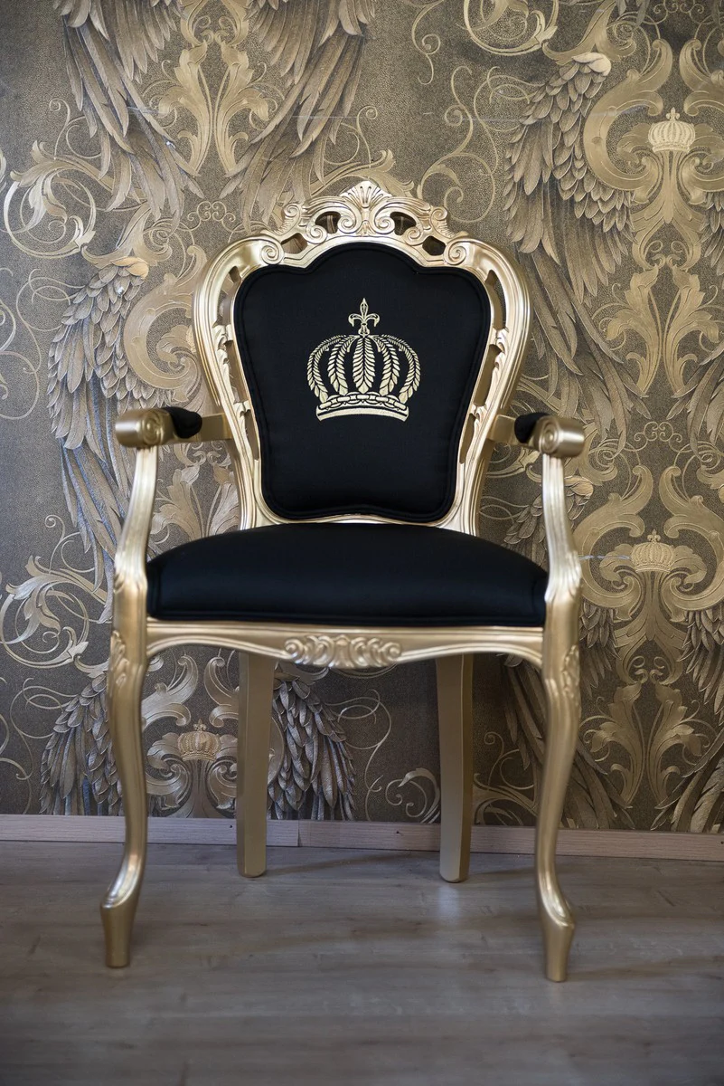 Pompöös by Luxury Baroque Dining Chair with Armrests Black / Gold - Pompöös Baroque Chair designed by Harald Glööckler