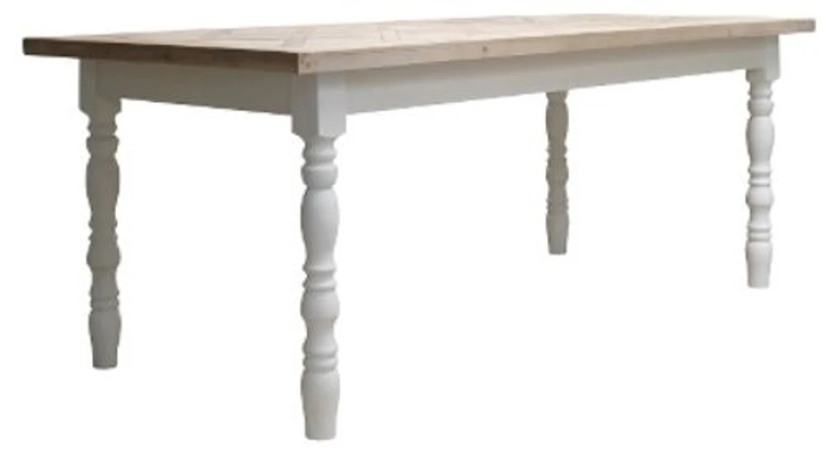Country house style dining table white / natural colors 200 x 90 x H. 75 cm - country house style dining room furniture