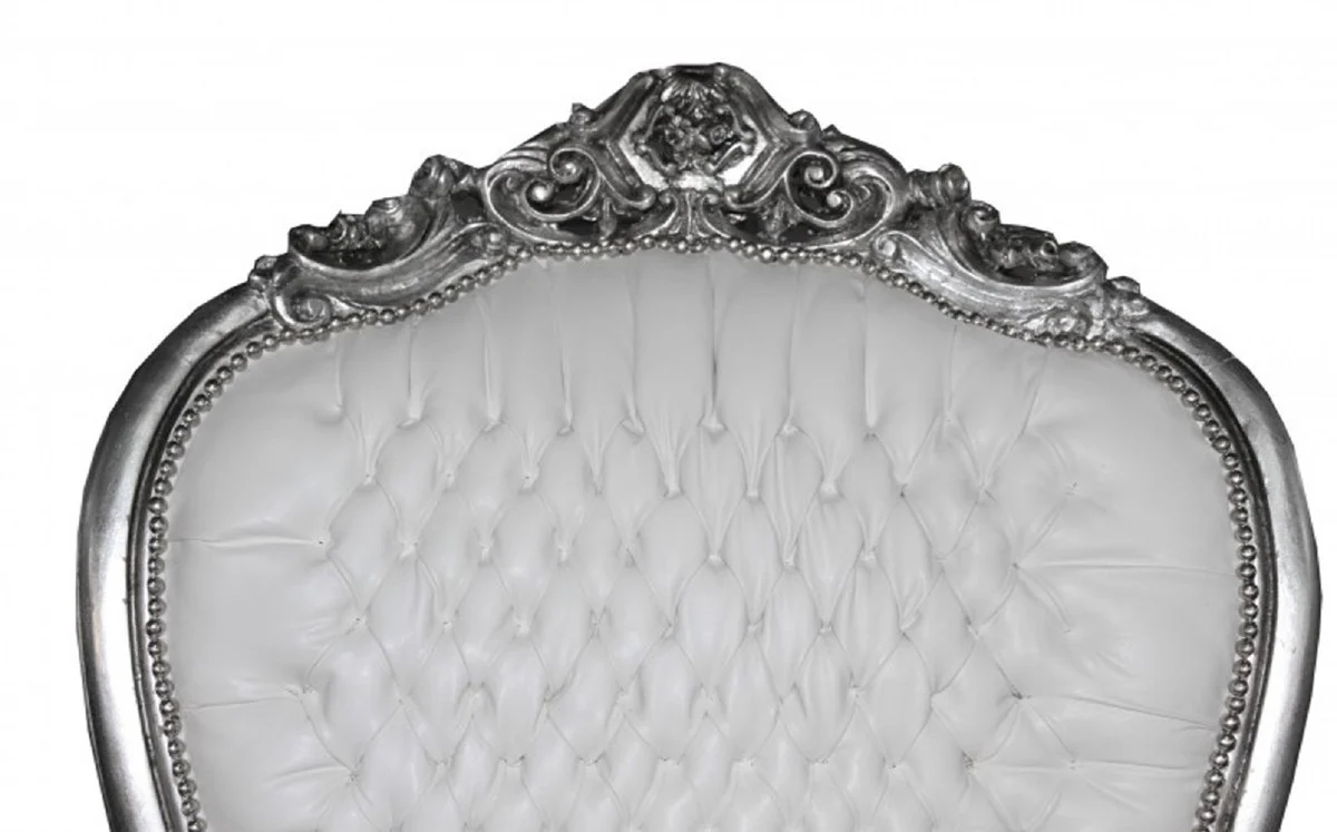 Baroque throne armchair with faux leather white / silver - Handmade royal armchair - Magnificent wedding armchair - Baroque giant armchair - Baroque furniture