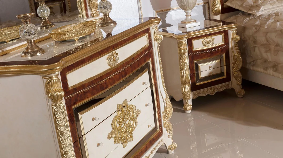 Luxury Baroque Dresser White / Beige / Brown / Gold - Handmade Baroque Style Dresser with 4 Drawers - Luxury Bedroom Furniture in Baroque Style - Baroque Bedroom Furniture