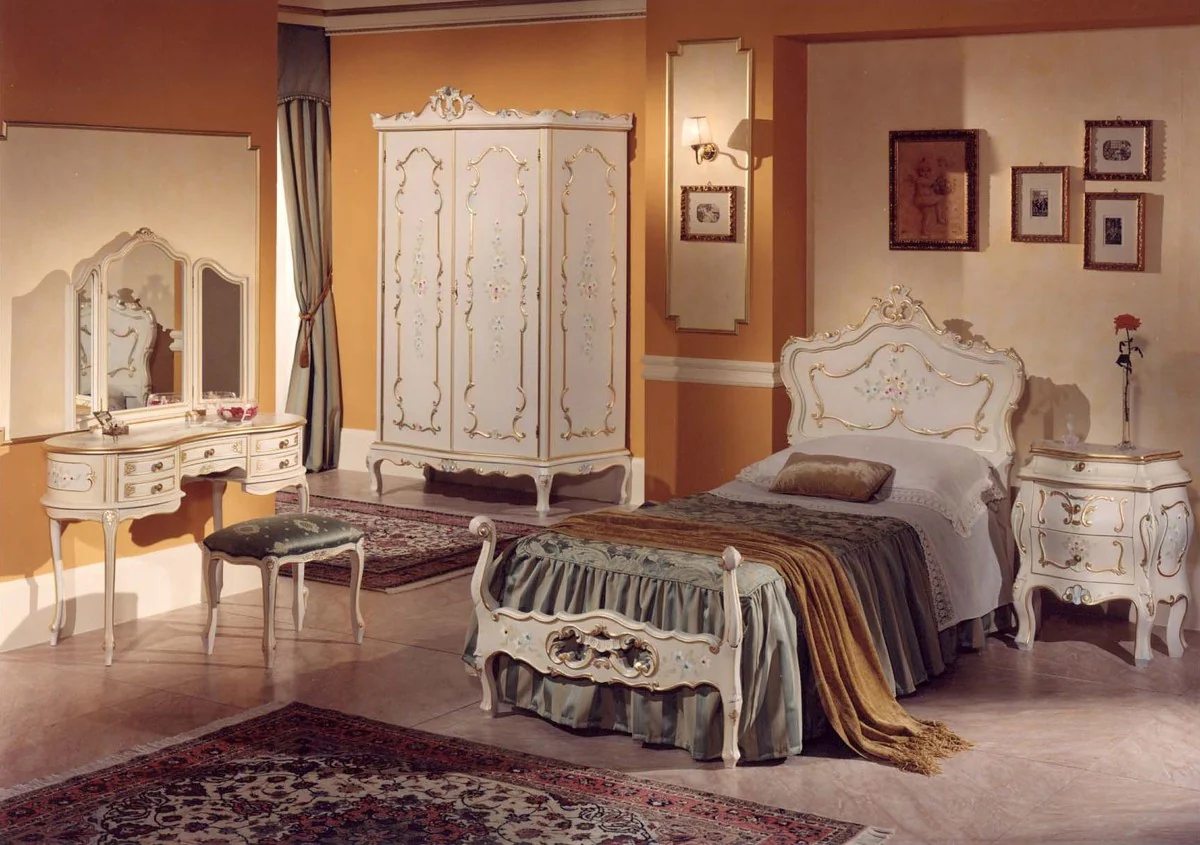 Luxury Baroque Single Bed Ivory / Multicolored / Gold - Magnificent Baroque Style Solid Wood Bed - Luxury Bedroom Furniture in Baroque Style - Luxury Quality - Made in Italy